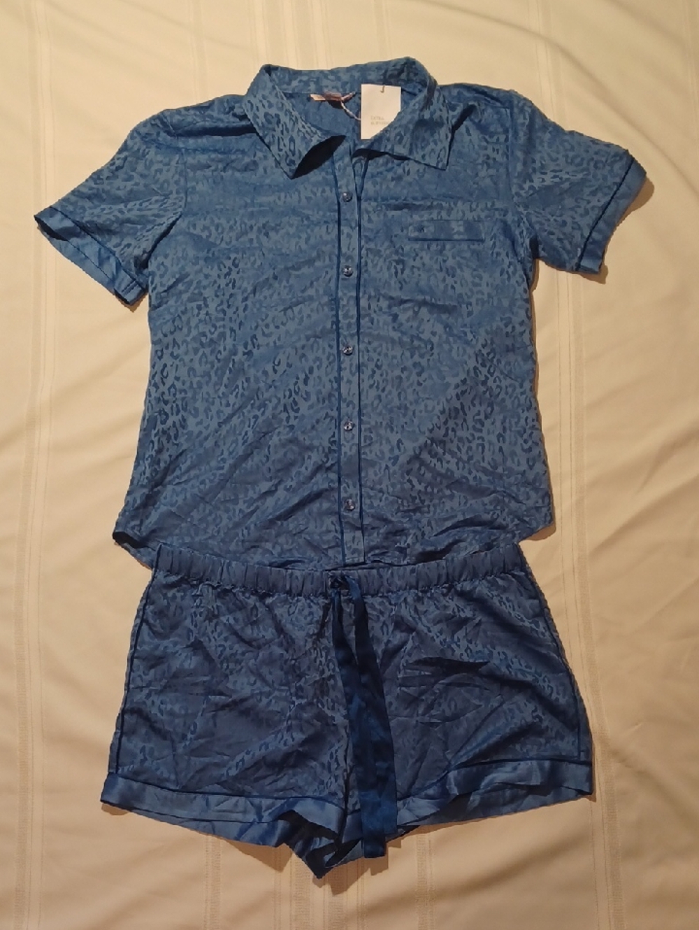 NWT Victorias Secret Blue Short- Satin Leopard Print Pajamas